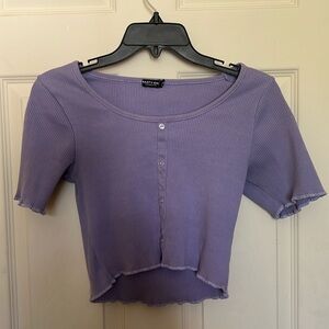 Purple button ribbed crop top